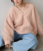 リバーシブルチュールレイヤードニット