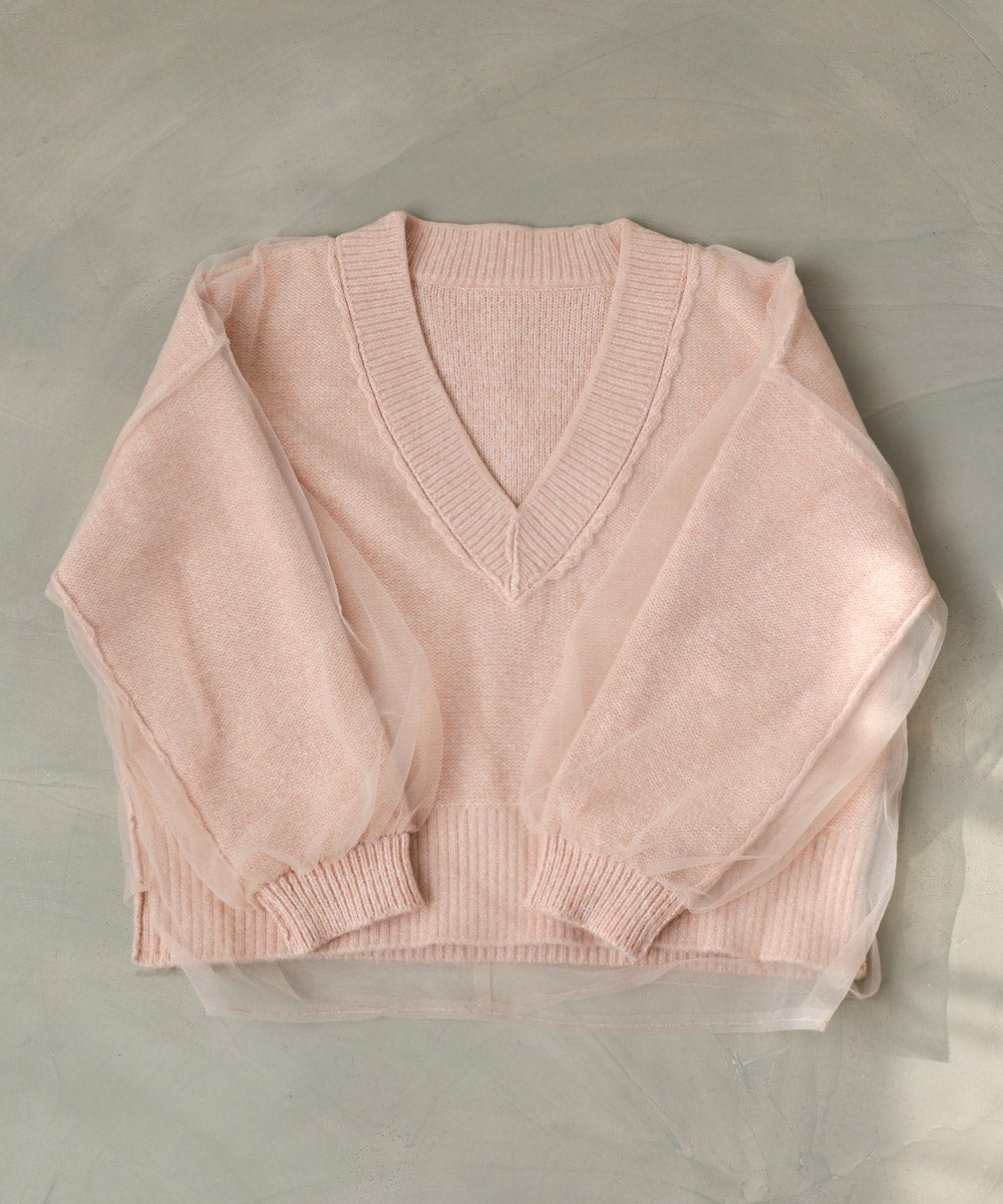 リバーシブルチュールレイヤードニット