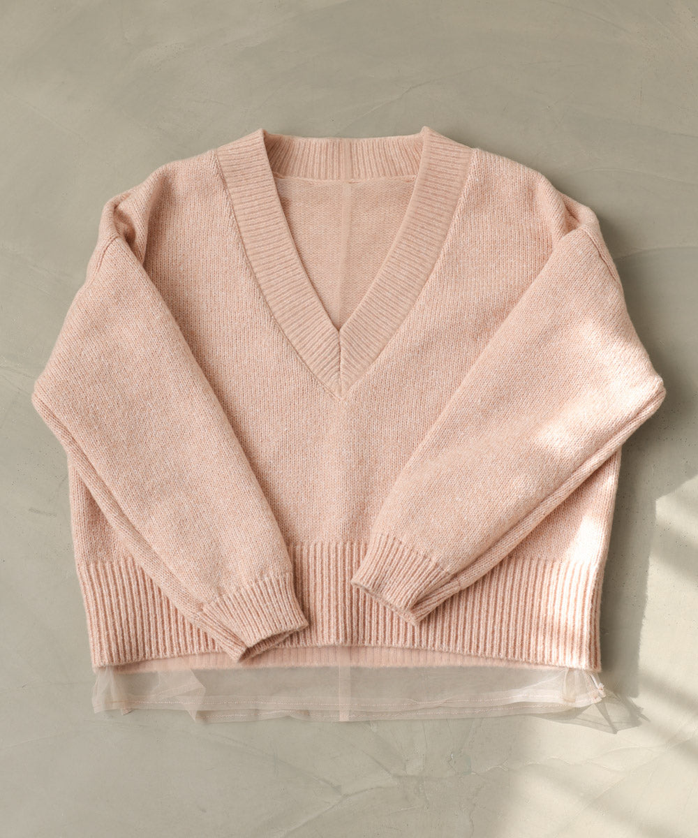 リバーシブルチュールレイヤードニット