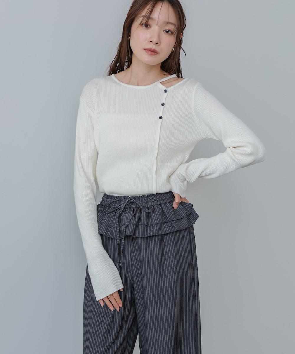 ショルダースリットニットトップス