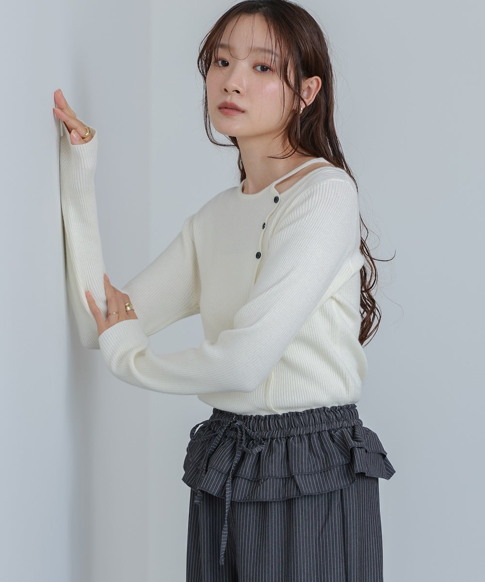 ショルダースリットニットトップス