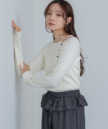 ショルダースリットニットトップス