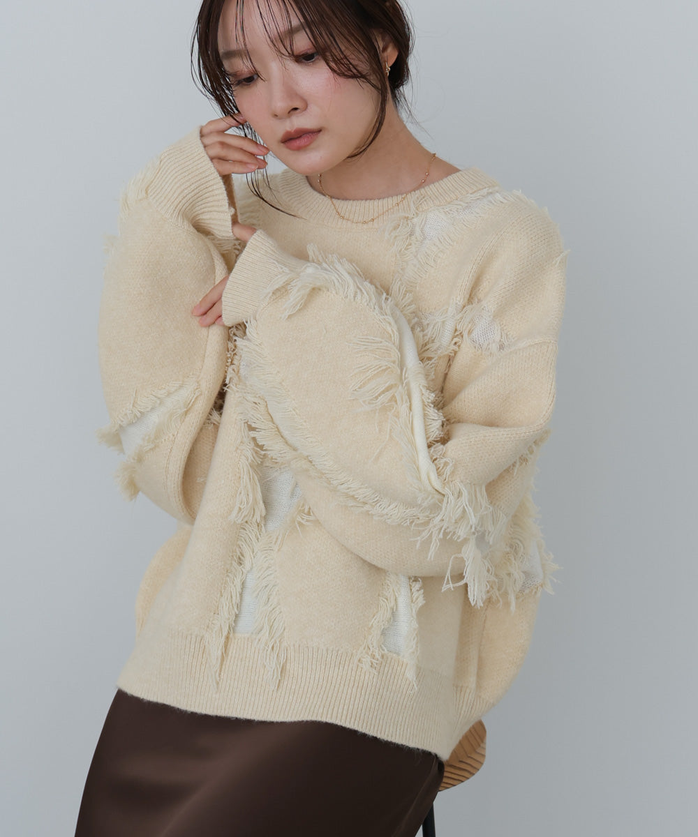 シャギージャガードニットトップス