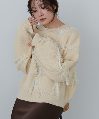 シャギージャガードニットトップス