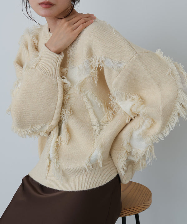 シャギージャガードニットトップス