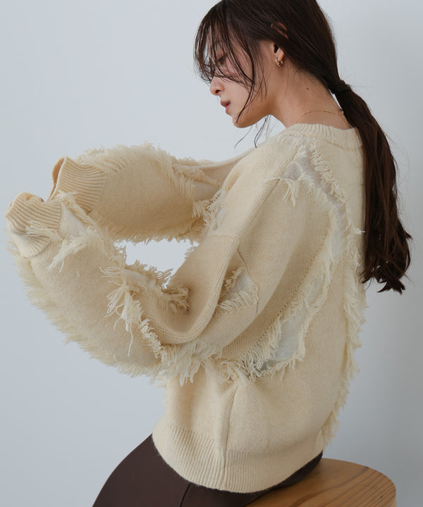 シャギージャガードニットトップス