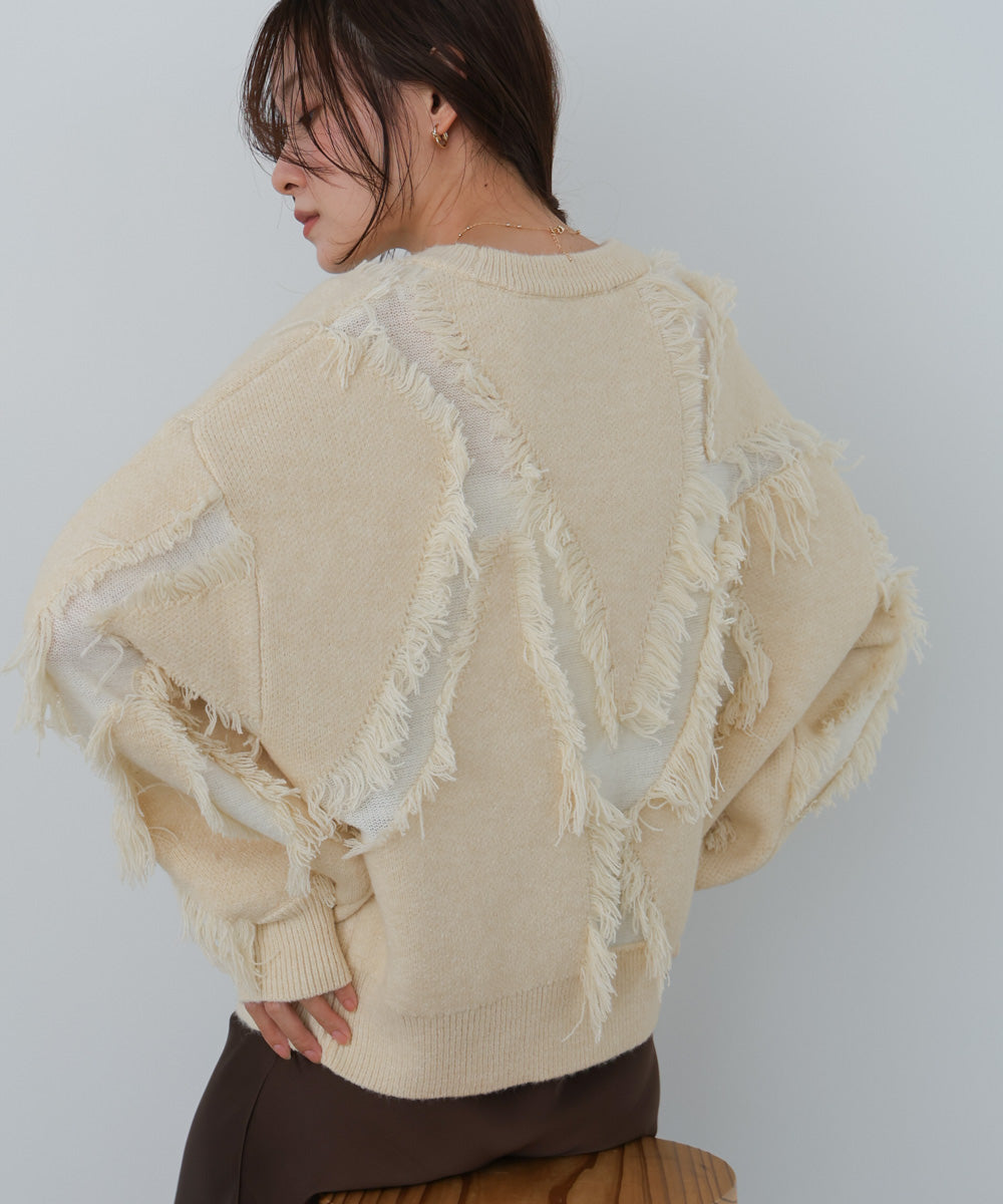 シャギージャガードニットトップス