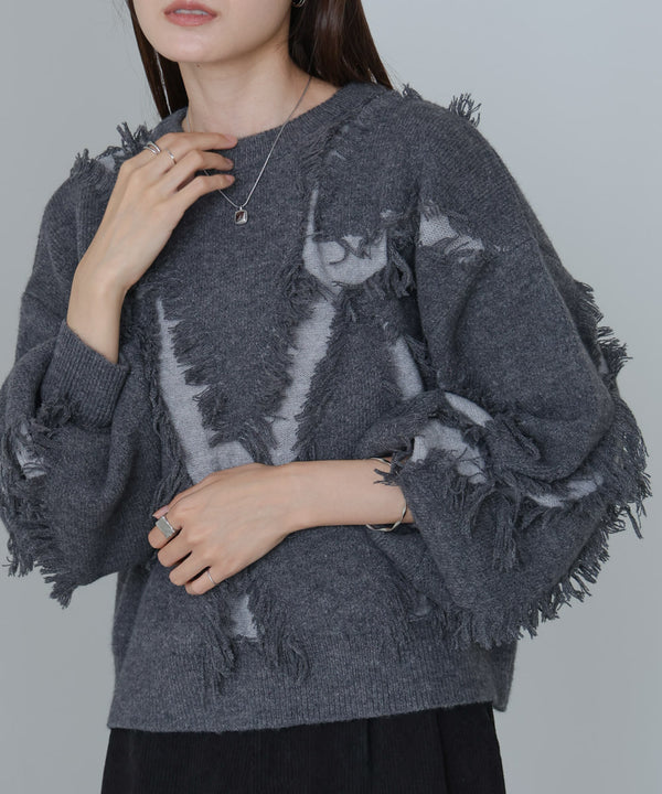 シャギージャガードニットトップス