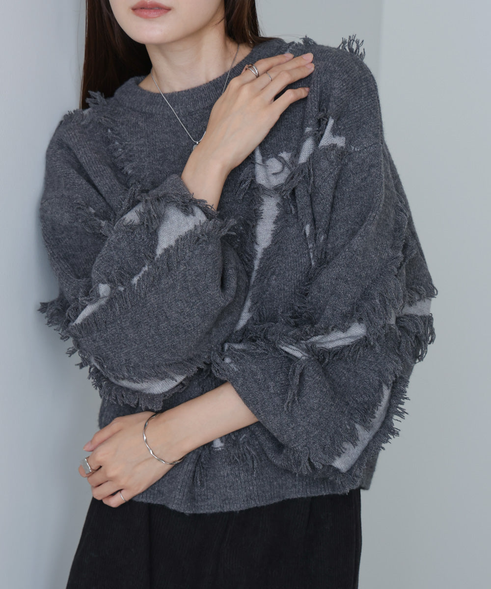 シャギージャガードニットトップス