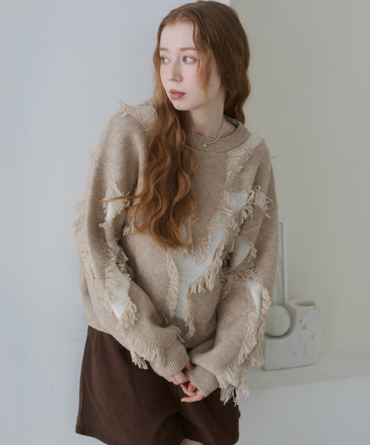 シャギージャガードニットトップス