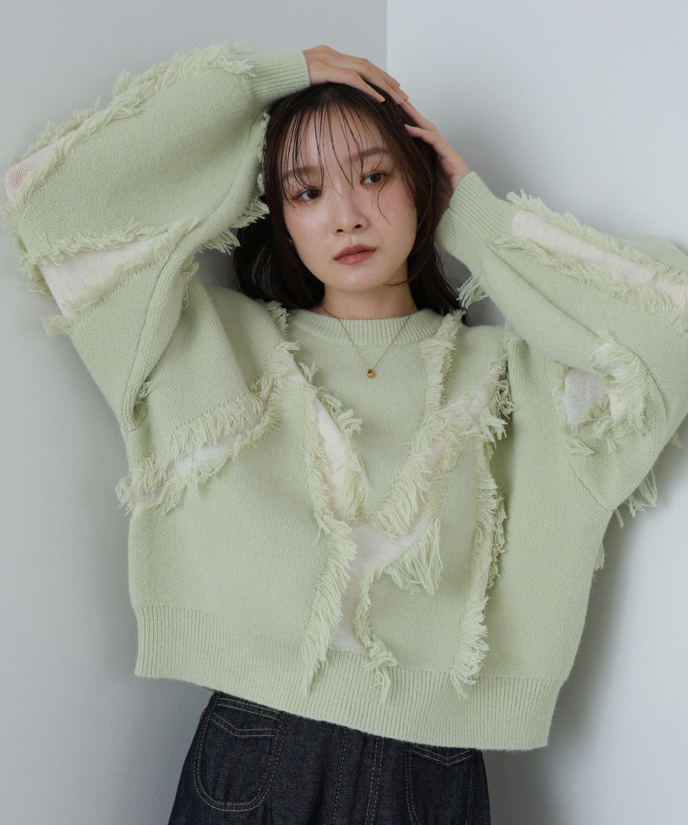 シャギージャガードニットトップス