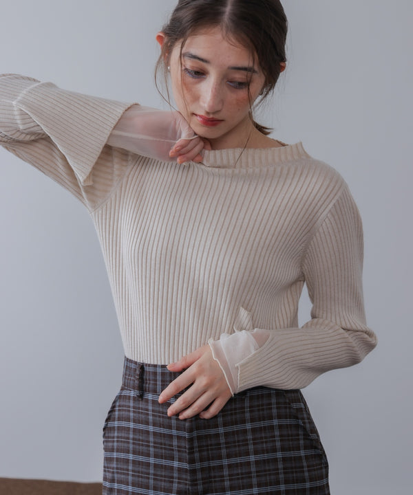 【選べるネック】チュールレイヤードリブニット