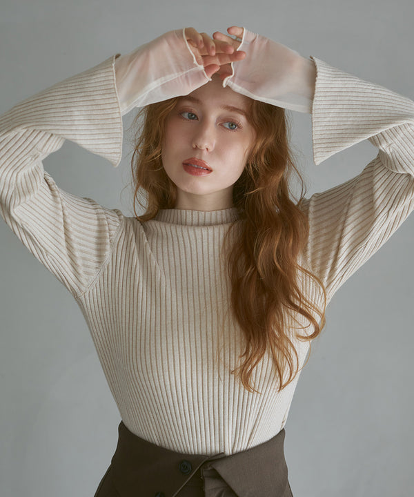 【選べるネック】チュールレイヤードリブニット