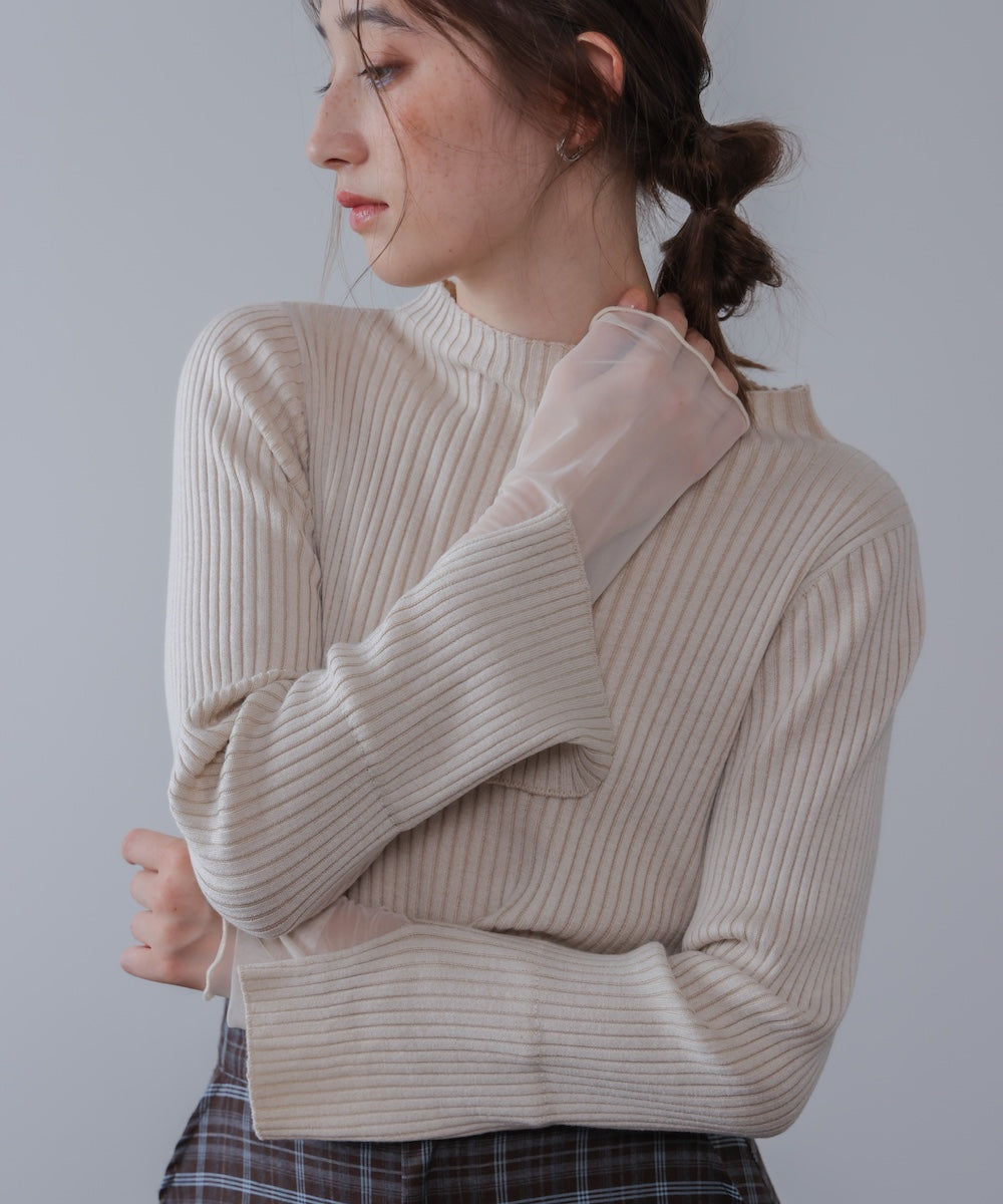 【選べるネック】チュールレイヤードリブニット