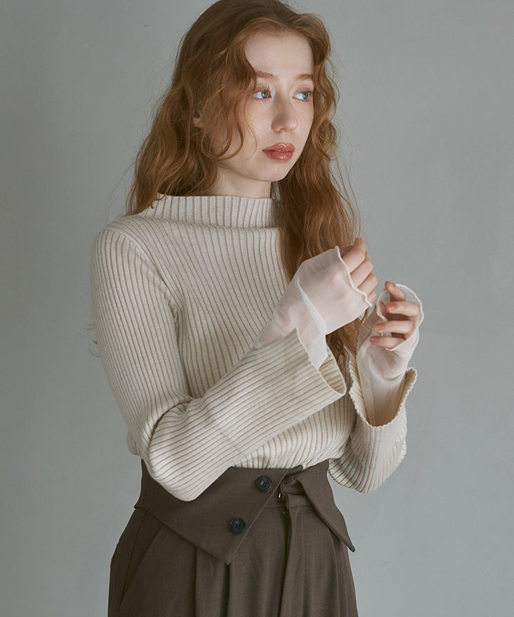 【選べるネック】チュールレイヤードリブニット