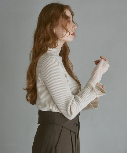 【選べるネック】チュールレイヤードリブニット