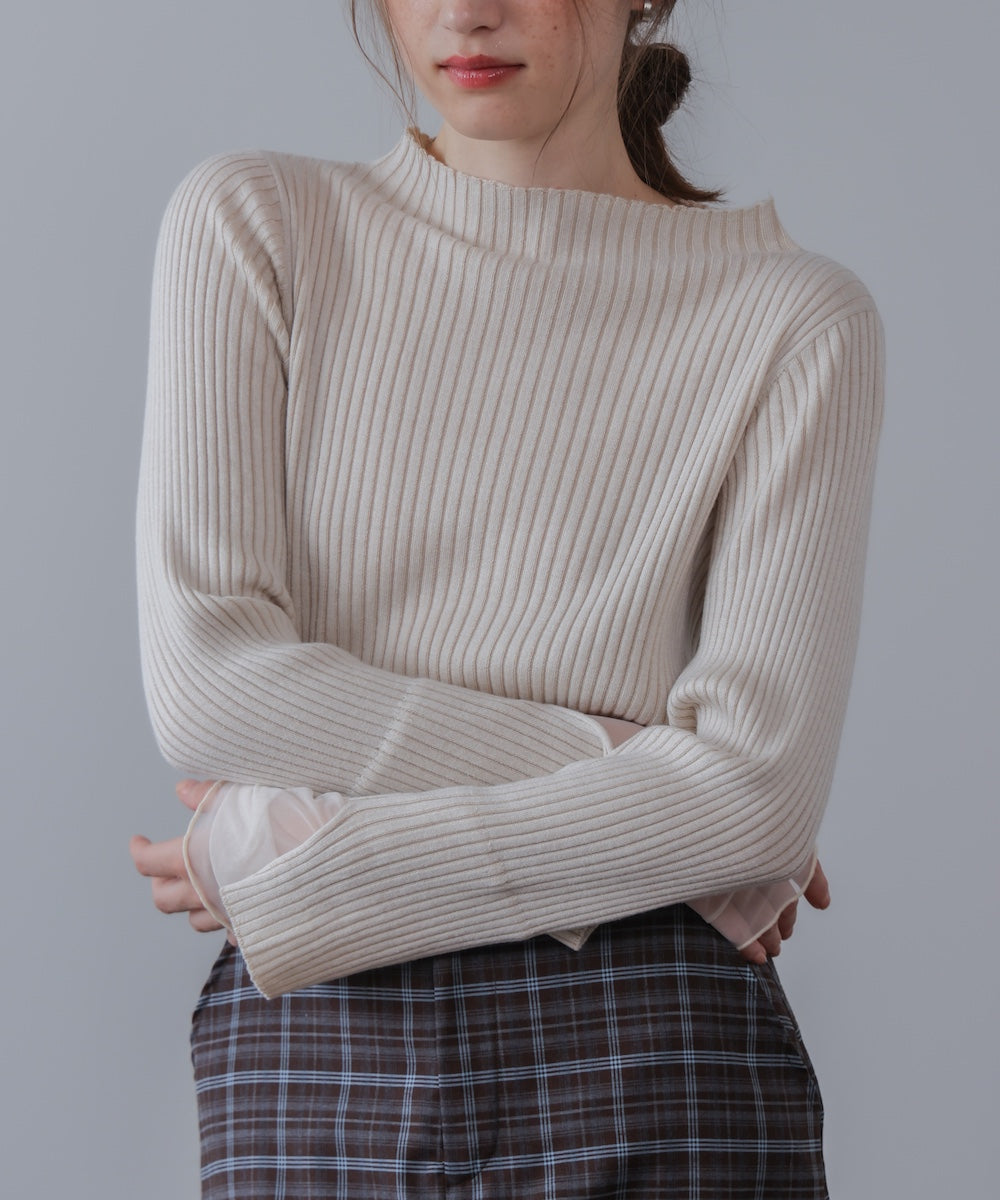 【選べるネック】チュールレイヤードリブニット