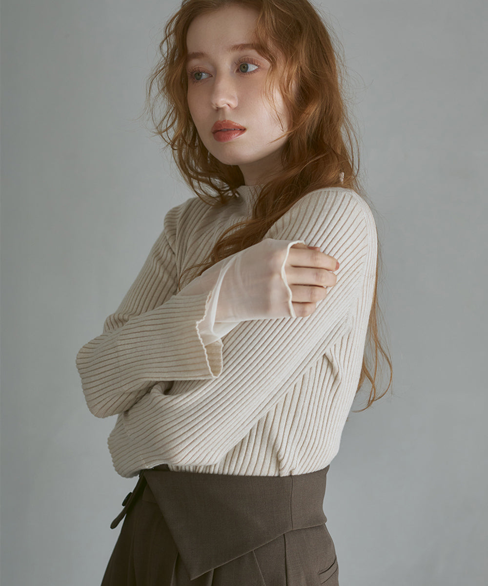 【選べるネック】チュールレイヤードリブニット