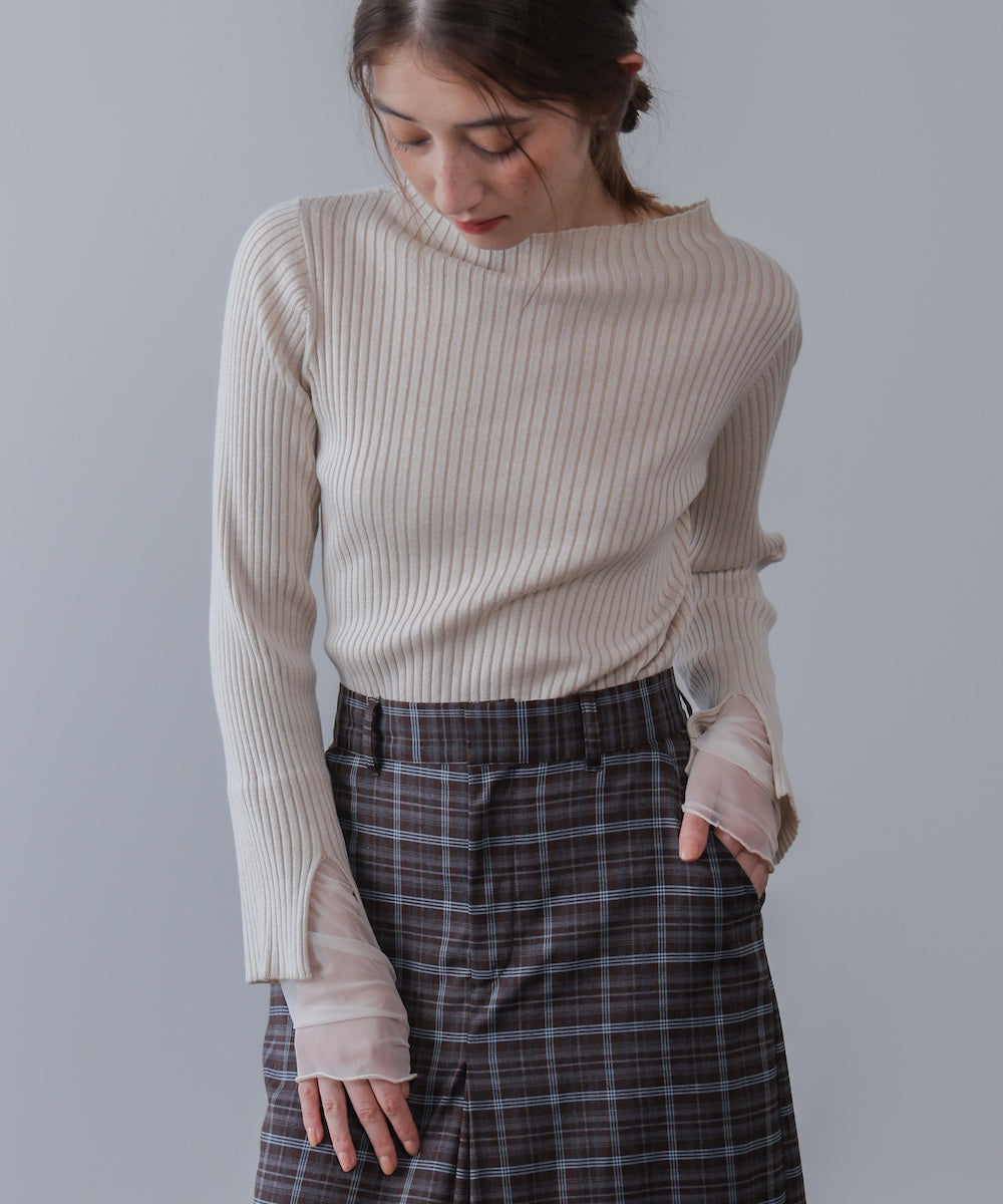 【選べるネック】チュールレイヤードリブニット