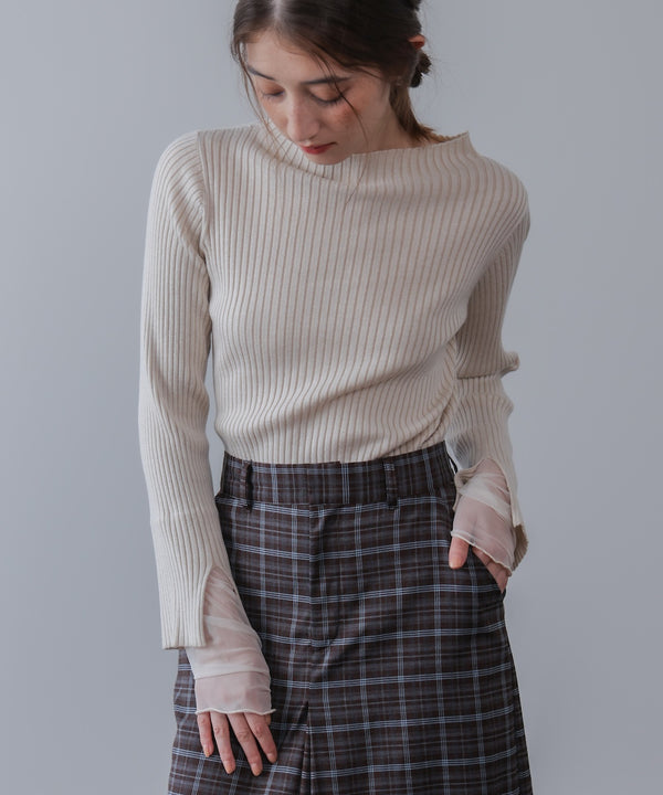 【選べるネック】チュールレイヤードリブニット