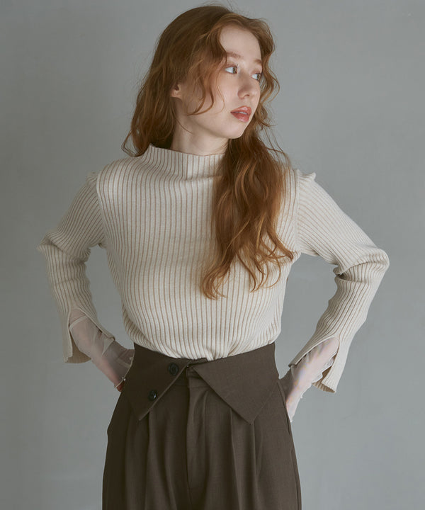 【選べるネック】チュールレイヤードリブニット