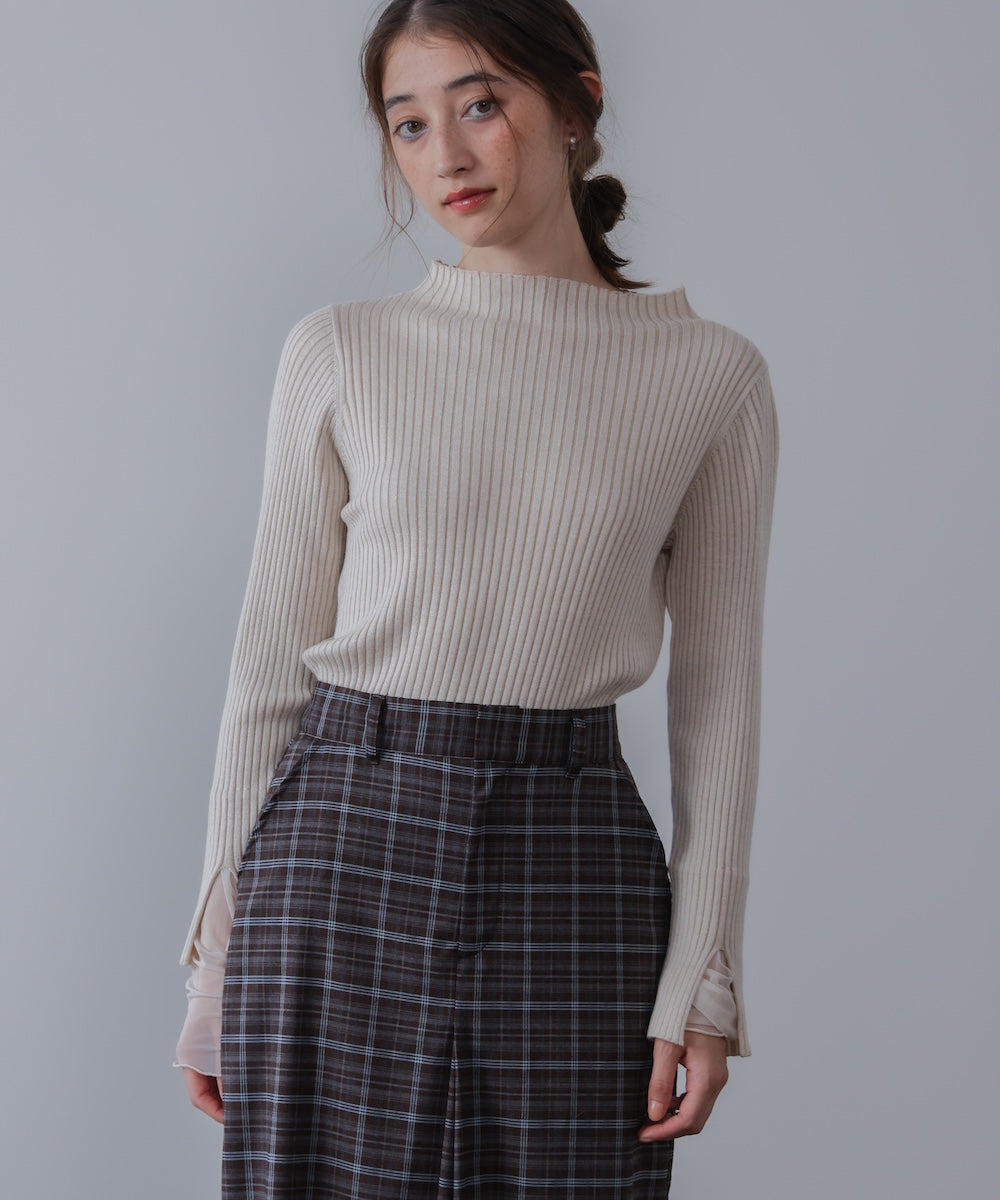 【選べるネック】チュールレイヤードリブニット