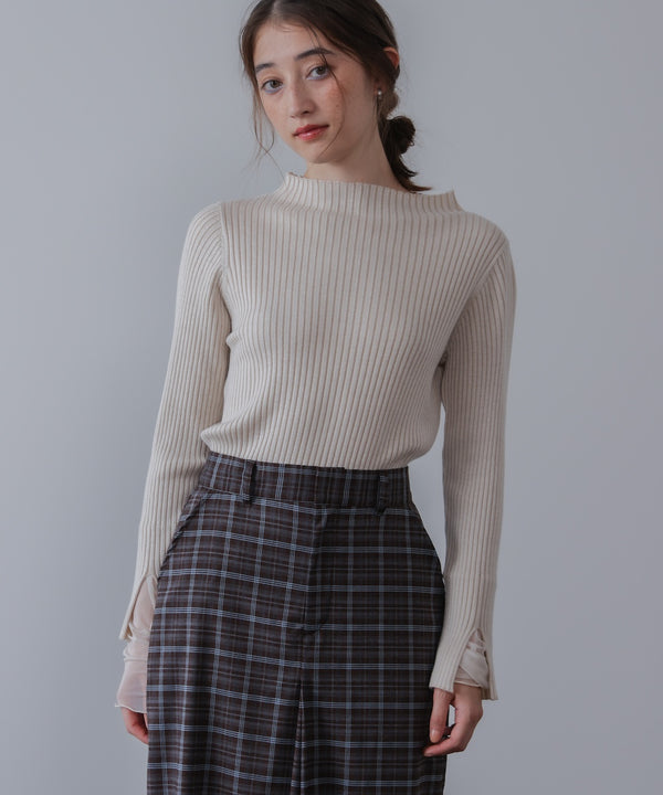 【選べるネック】チュールレイヤードリブニット