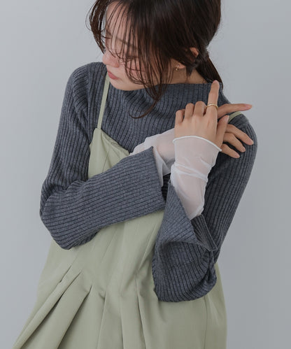 【選べるネック】チュールレイヤードリブニット