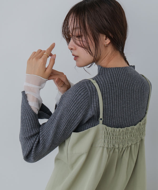 【選べるネック】チュールレイヤードリブニット