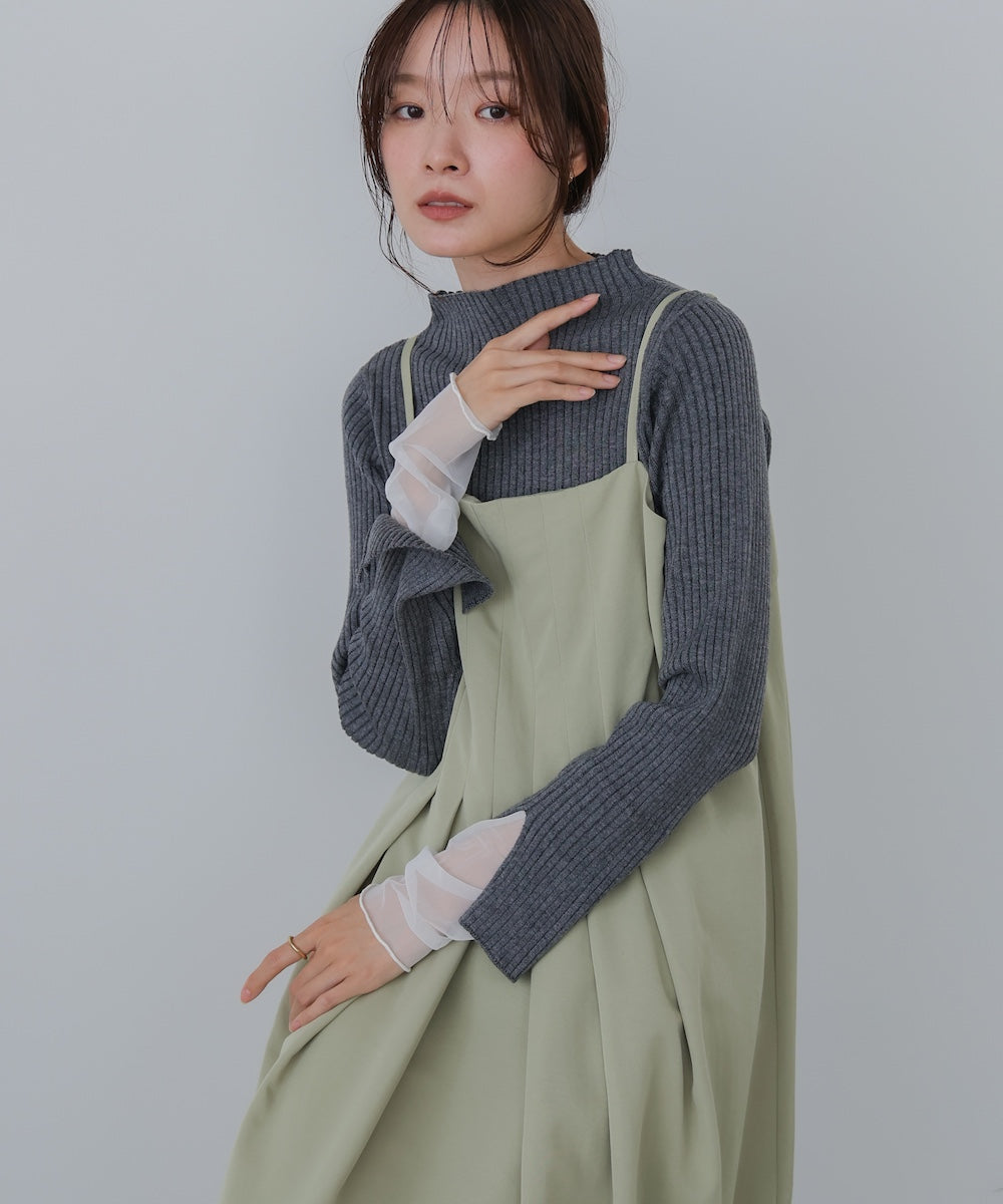 【選べるネック】チュールレイヤードリブニット