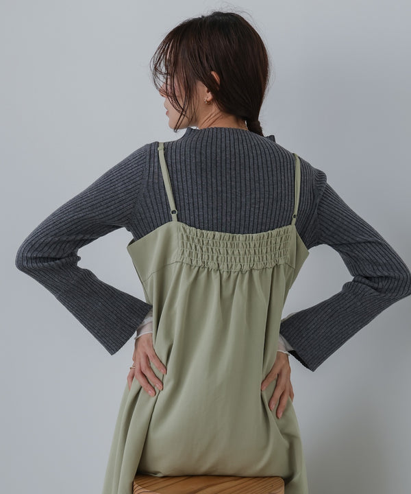 【選べるネック】チュールレイヤードリブニット