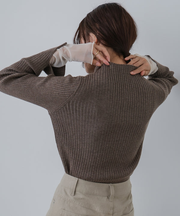 【選べるネック】チュールレイヤードリブニット