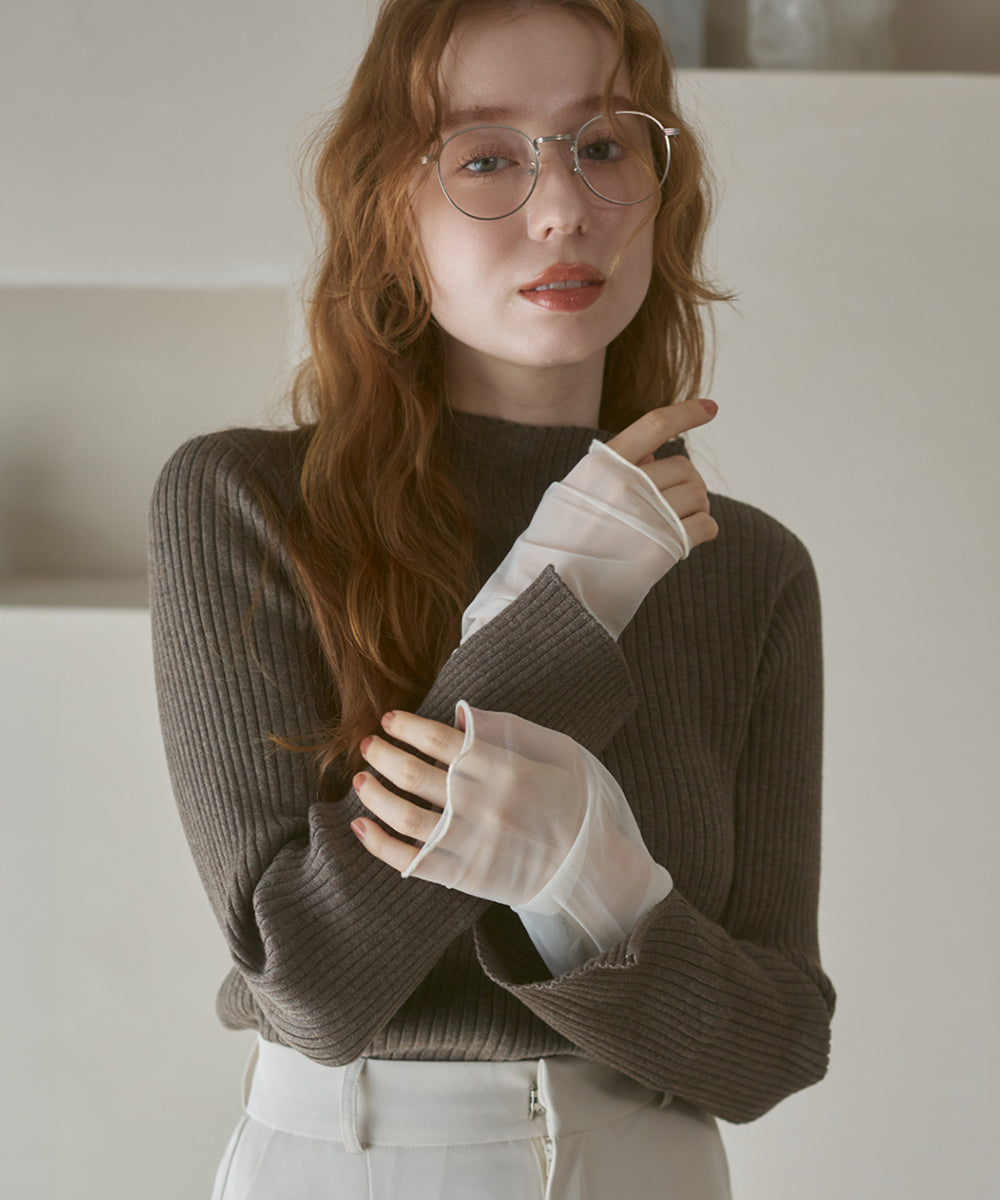 【選べるネック】チュールレイヤードリブニット