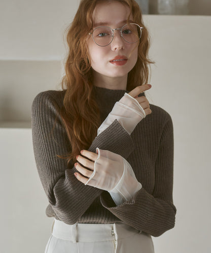 【選べるネック】チュールレイヤードリブニット