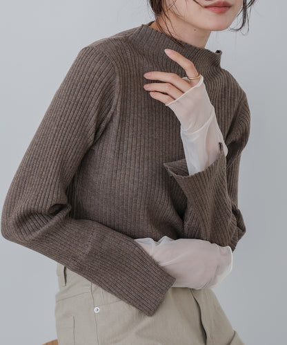 【選べるネック】チュールレイヤードリブニット
