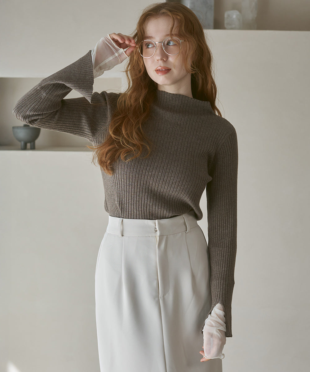 【選べるネック】チュールレイヤードリブニット