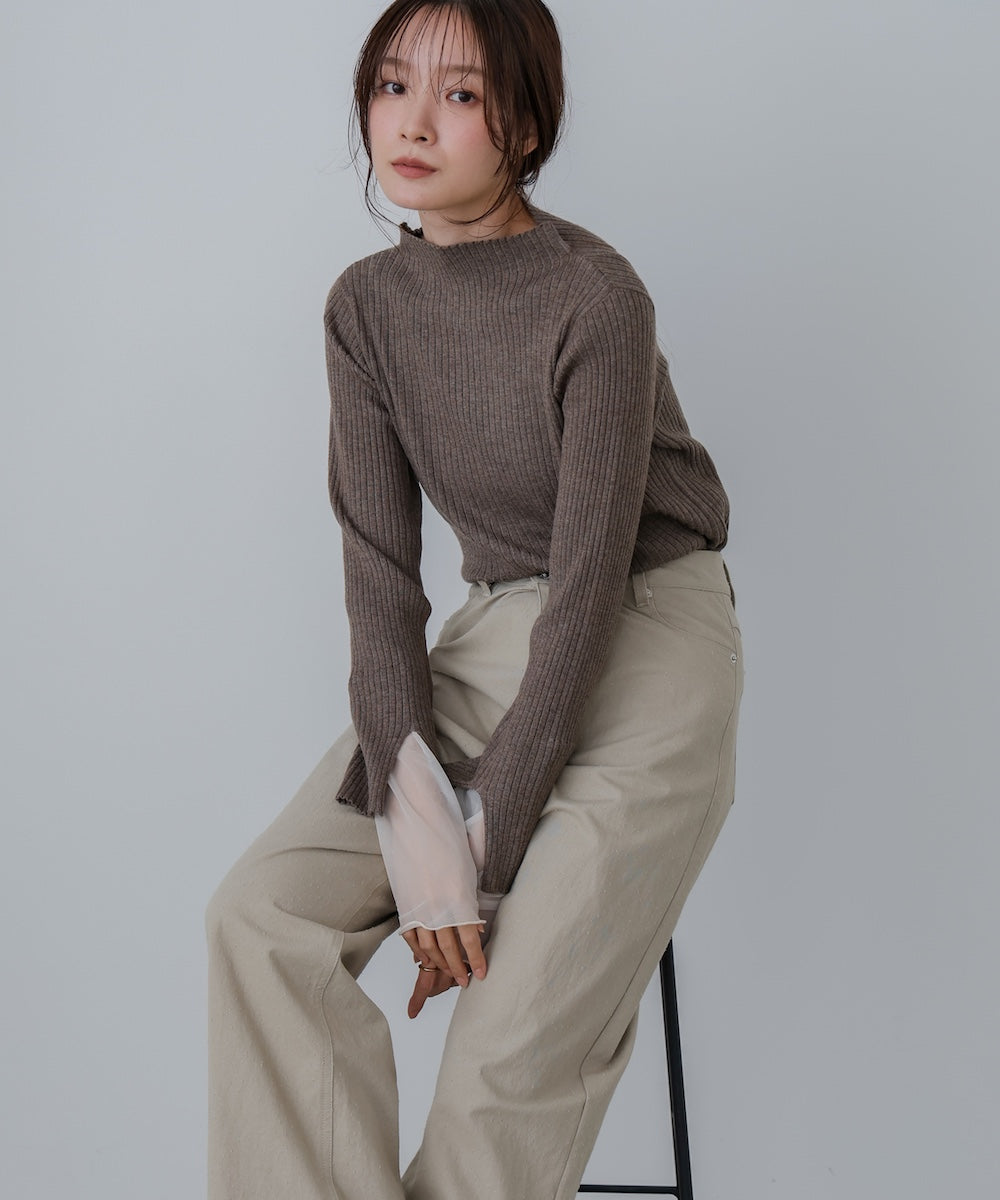【選べるネック】チュールレイヤードリブニット