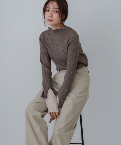 【選べるネック】チュールレイヤードリブニット