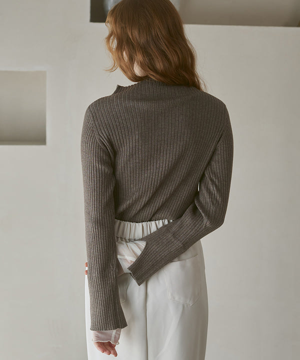 【選べるネック】チュールレイヤードリブニット
