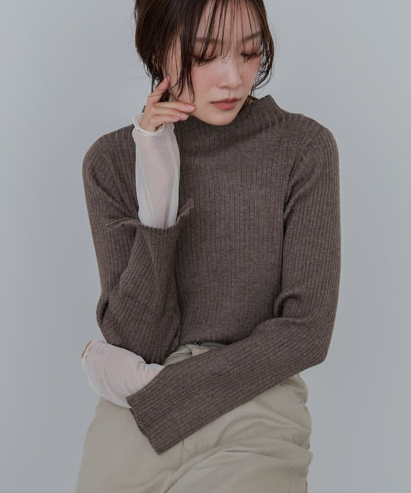 【選べるネック】チュールレイヤードリブニット
