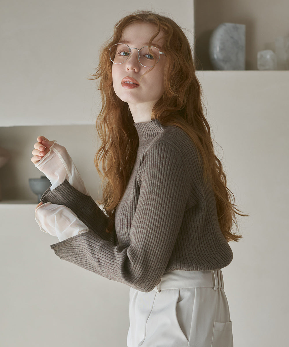 【選べるネック】チュールレイヤードリブニット