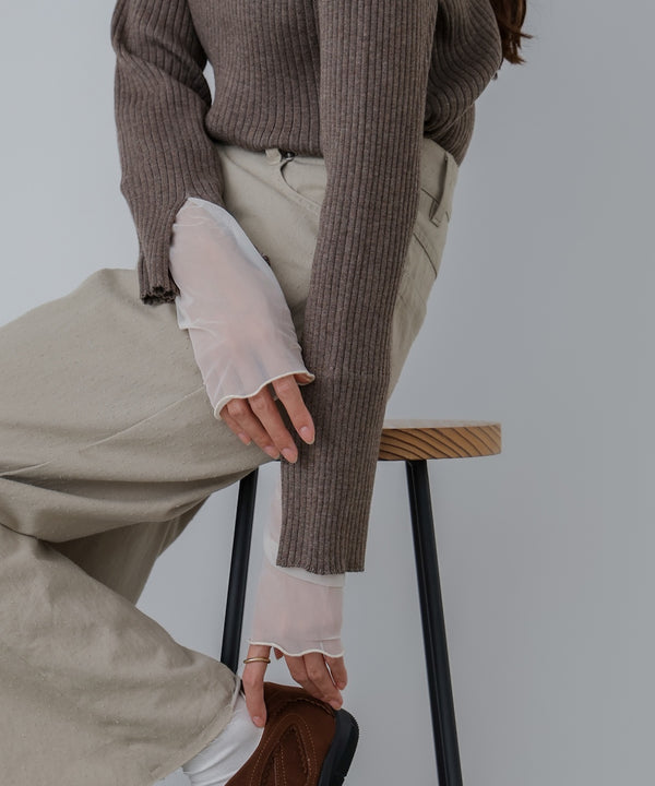 【選べるネック】チュールレイヤードリブニット