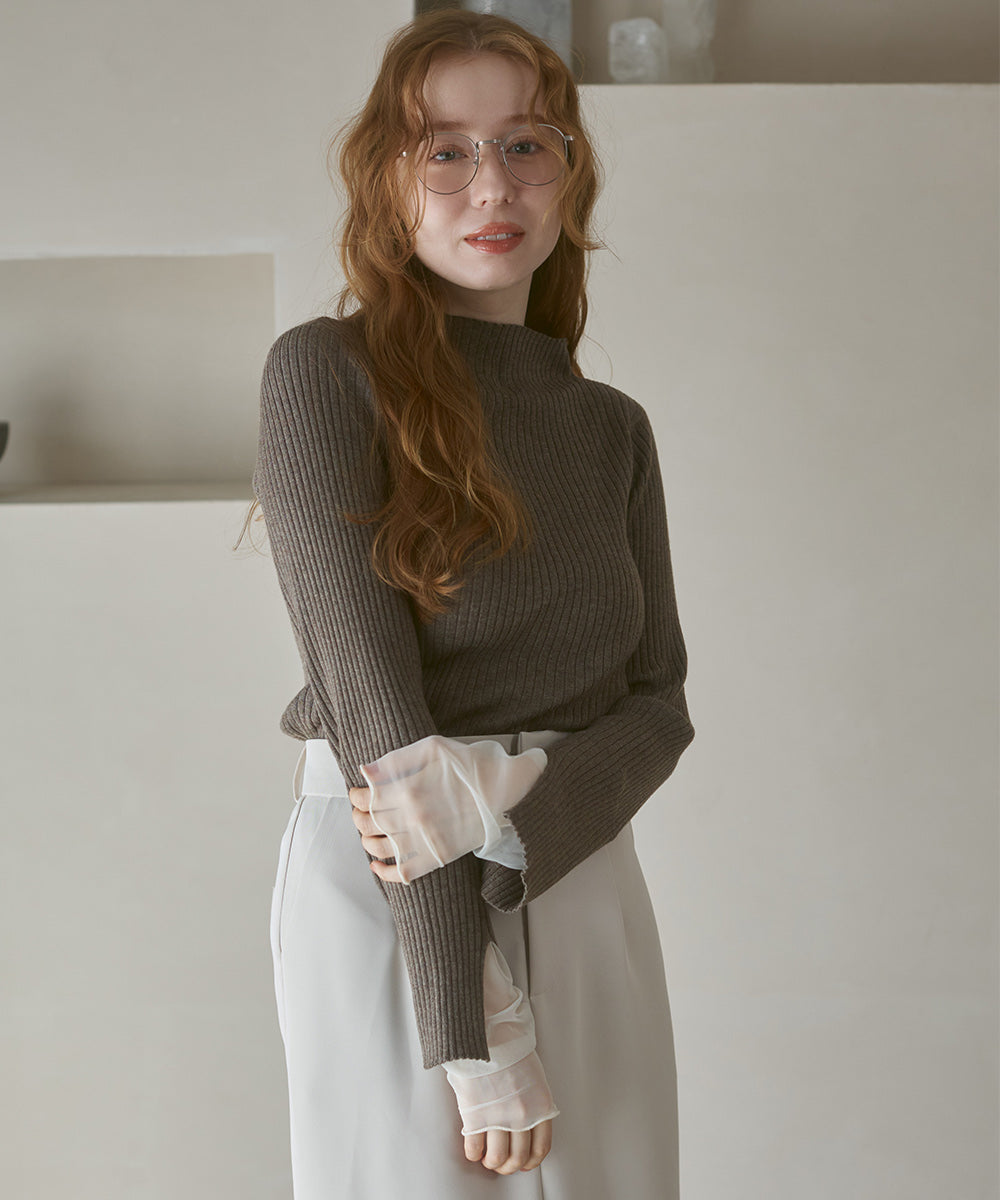 【選べるネック】チュールレイヤードリブニット