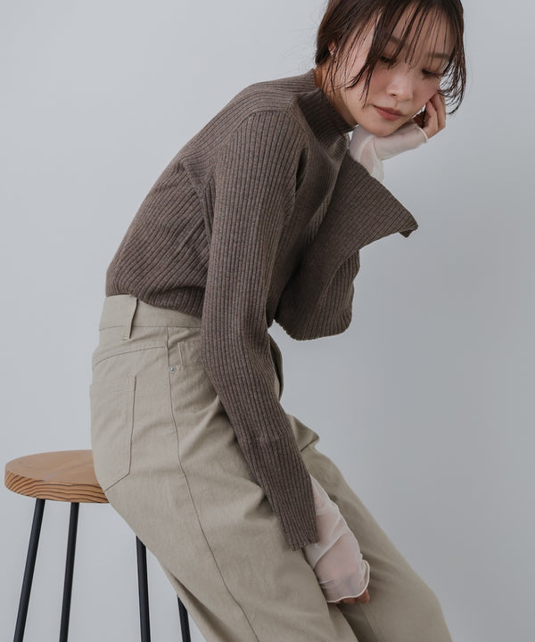 【選べるネック】チュールレイヤードリブニット