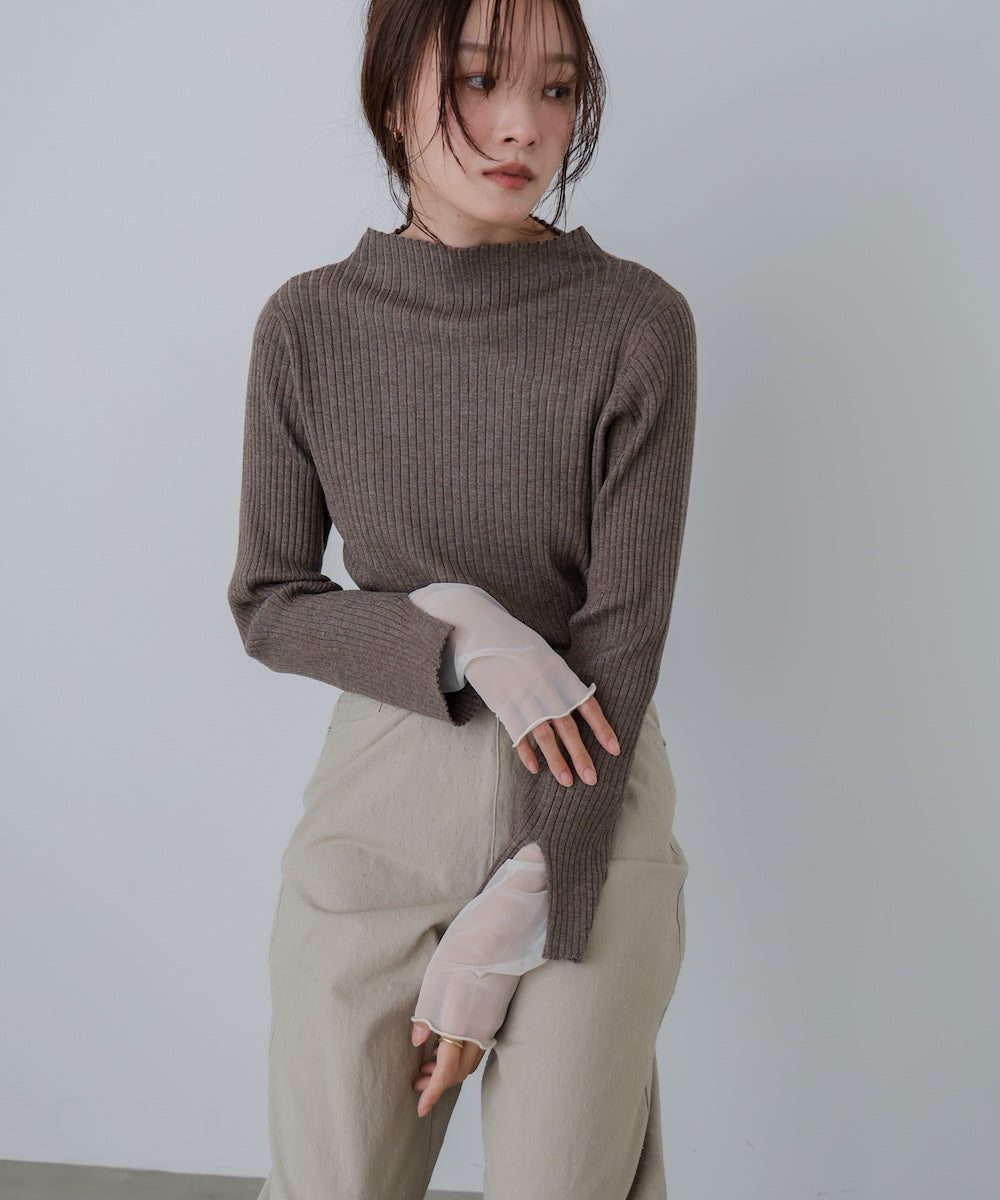 【選べるネック】チュールレイヤードリブニット