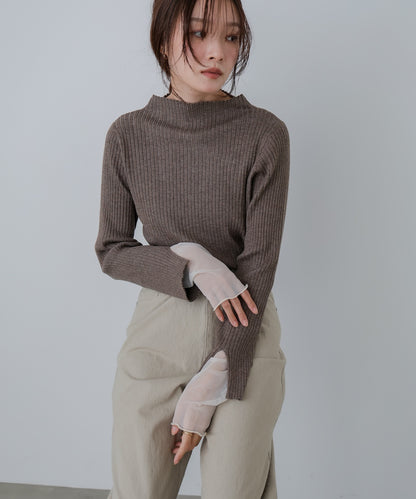 【選べるネック】チュールレイヤードリブニット