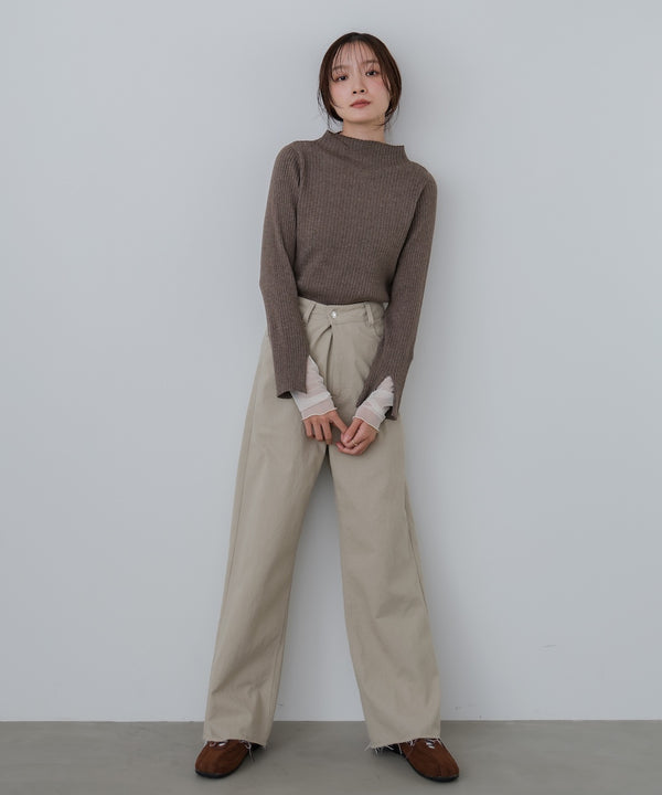 【選べるネック】チュールレイヤードリブニット