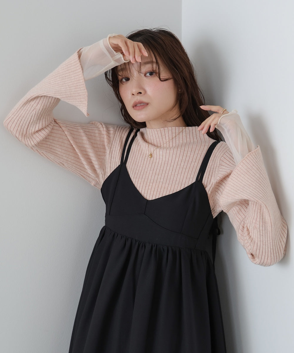 【選べるネック】チュールレイヤードリブニット