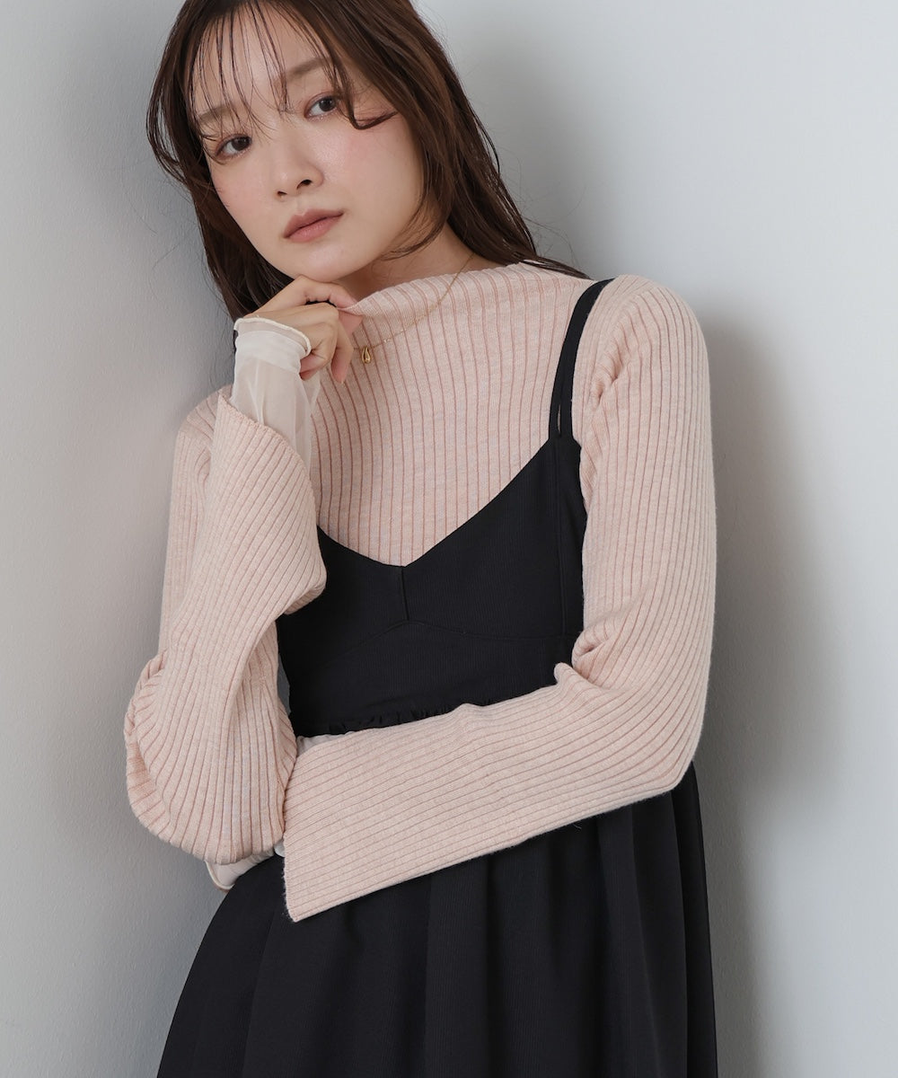 【選べるネック】チュールレイヤードリブニット