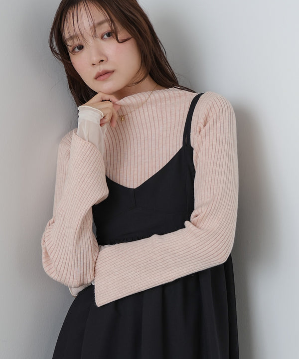 【選べるネック】チュールレイヤードリブニット